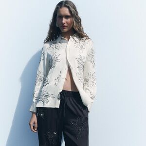 Zara ZW Collection Embroidered Blouse Top Size XS